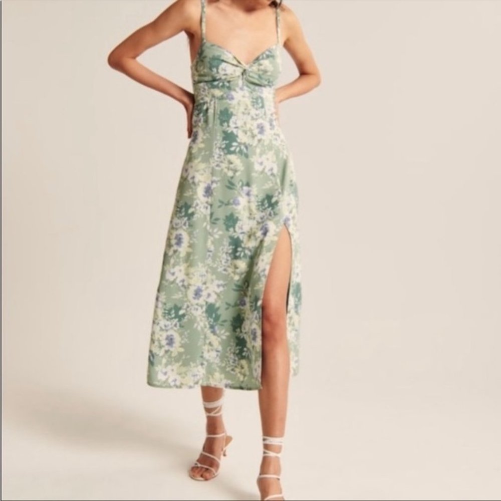 Abercrombie & Fitch Green Floral Midi Dress With Slit